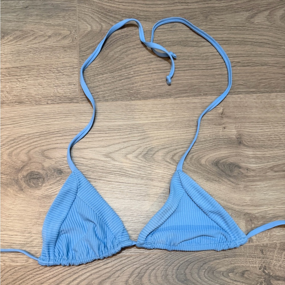 Frankies Bikinis Sky Ribbed Bikini Top in Chambray
